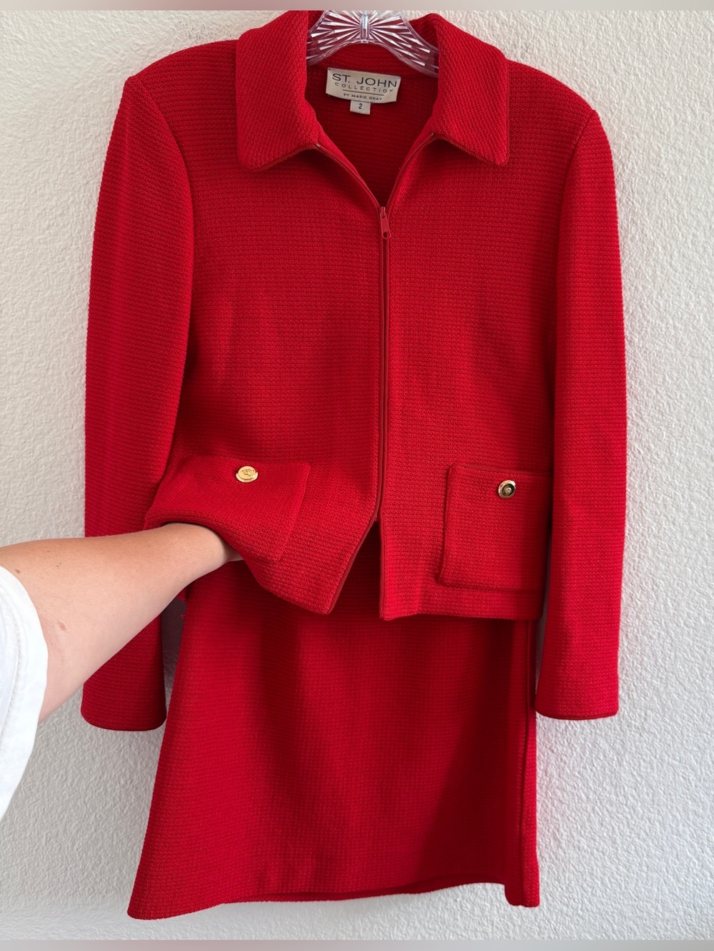 Vintage St. John Collection by Marie Gray Santana Knit Skirt Suit Set in Red